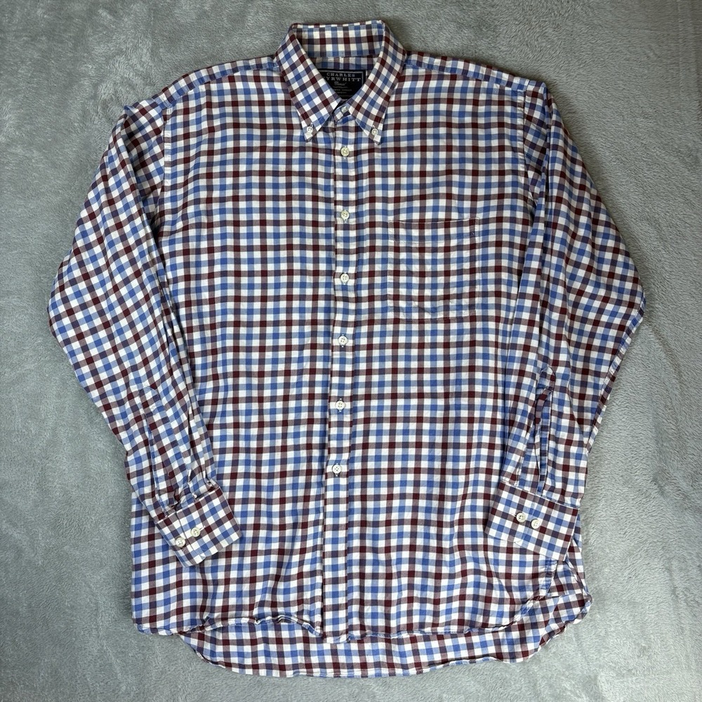 Charles Tyrwhitt Mens Plaid Button Down Shirt Size L Classic Fit Red Blue